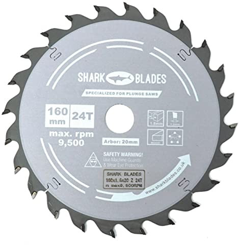 Circular Saw Blade 160mm x 24T Perfect for Plunge Saw and Circular saw these will fit Festool Bosch Makita DeWalt By Shark Blades