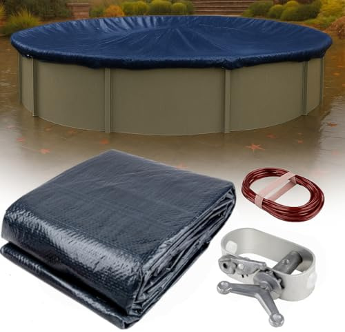Winter Block 12’ ft. Premium Round Pool Winter Cover for Above Ground Pools – 10-Year Warranty, Cold and UV Resistant, Weatherproof and Durable, Winch & Cable Included