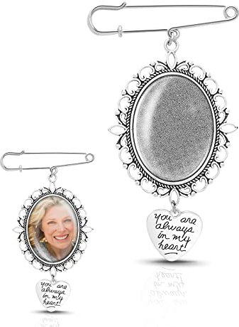 Lusofie 1 Stuck Brautstrauß Brosche Memorial Foto Anhänger Hochzeit Bouquet Pin Anhänger DIY Kragennadel mit Spitzenrahmen Anhänger Brosche