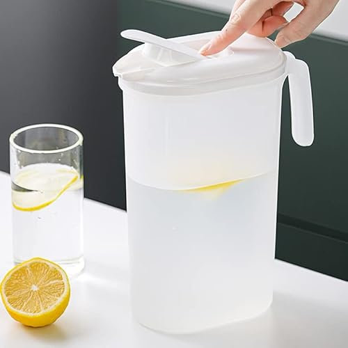 Plastikkrug 1,8 L Wasserkrug Mit Deckel Eisteekrug Wasserkaraffe Für Heißes/Kaltes Wasser Kühlschrankkrug Klar Saftkrug Eistee Kanne Behälter Kühlschrankkrug Wasserkrug Mit Griff Für Tee, Säfte, Milch