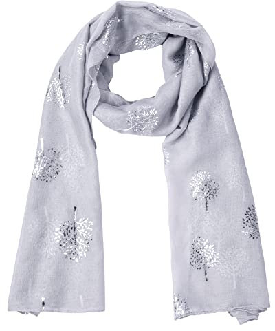 URAQT Schal Damen, Schultertuch Warme Winter Schals, Große Baumwolle Halstuch Tuch, Elegantes Umschlagtuch Stola, 90 x 180cm(Silber-Grau)