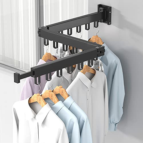 Tendedero Plegable de Pared (3 Brazos), Perchero Extensible Multifuncional de Aluminio para Interior y Exterior, Colgador de Ropa Tenderete con Perchas Giratorias 180° para Ahorrar Espacio en Casa