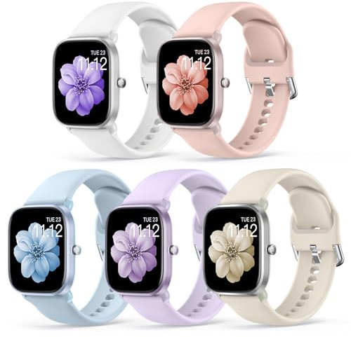 Higgs 5 Pezzi Cinturino 20mm Compatibile con Amazfit GTS 4 2 Mini/GTS 2 2e 3 4 42mm, Bip U pro/Bip S/S Lite/Lite Donna e Uomo, Silicone Morbido, Bianca