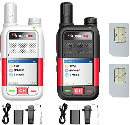 Wurui TXQ N8 Global-ptt ricetrasmittente lunga distanza professionale digitale portatile radio bidirezionale (1 bianco 1 nero con scheda SIM da 500 MB)