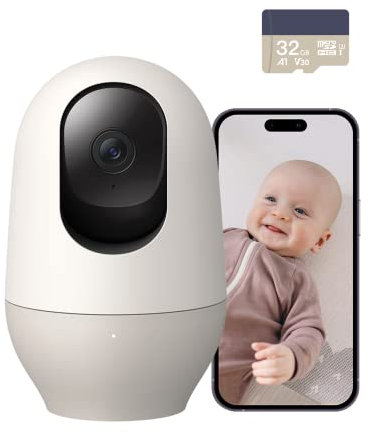 nooie Babyphone mit SD-Karte, Babyphone mit Kamera, 360°-Kamera, WLAN-Babykamera mit Telefon-App, AI-Bewegungsverfolgung und Geräuscherkennung, 1080P-Nachtsicht, Zwei-Wege-Audio