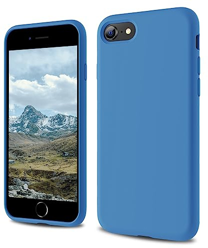 CALOOP Designed for iPhone SE Case 2020/2022, iPhone 8/7 Case, Liquid Silicone Full Body Protective Covered Silky-Soft Anti-Scratch Gel Rubber Slim Shockproof Cover 4.7 inch, Blue