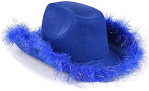 Ericetion Frauen Feather Cowgirl Hut Western Cowboy Hut Flauschiger Federverkleidungshut Für Brautparty Bachelorette Party Requisite