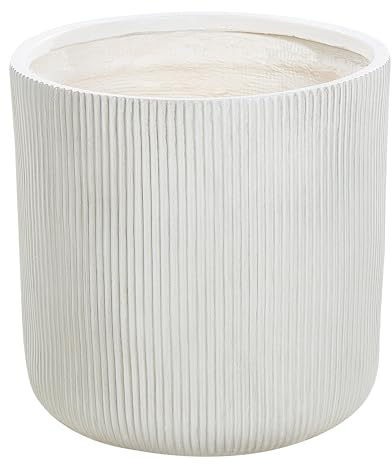 Blumentopf Ton und Glasfaser weiß rund 45 x 45 x 45 cm mit Rillen modern Oreoi