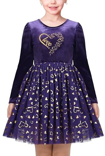 Vestito Bambina Viola Velluto Amore Cuore Girocollo San Valentino Vacanza 8 Anni
