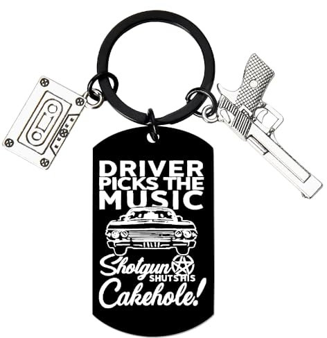 Supernatural Fans Gifts for Women Men TV Show Lover Birthday Gifts for Best Friend Driver Picks the Music Shotgun Shuts His Cakehole Keyring for Boys Girls Funny Presents for Her Him