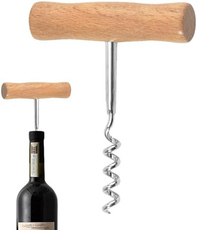 Generisch Korkenzieher, Klassischer Korkenzieher, Manueller Weinöffner in T-Form für Zuhause, Müheloses Öffnen von Weinflaschen, Holz, Edelstahl
