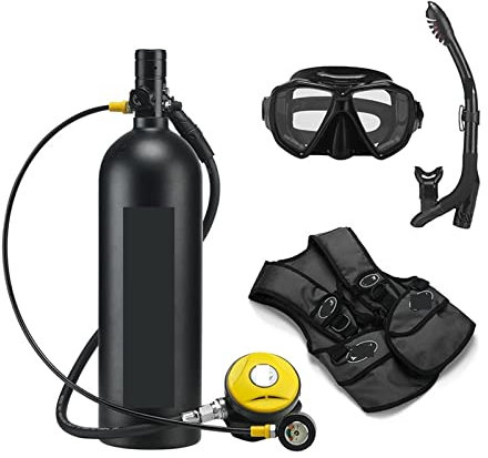 Mini-Tauchflasche, 2L Tauch-Atemschutzmaske, Tauchausrüstung, Aluminiumflasche, Gasflasche, Erwachsene, Schwimmen, Schnorcheln, Schnorchel, Restdruckmessgerät für Unterwassererkundungsrettung ( Color
