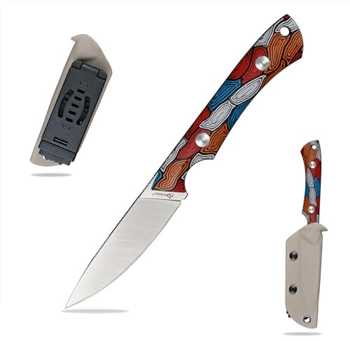 SDOKEDC DC53 Stahl messer Feststehende Klinge mit Kydex Scheide Jagdmesser für Männer EDC Outdoor Camping Survival (weiß Mehrfarbiger G10 Griff)