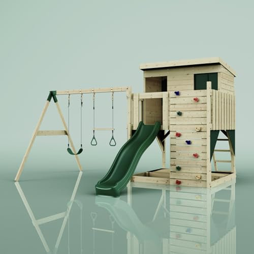 PolarPlay Spielturm Nils aus Holz in Grün Trapezstange