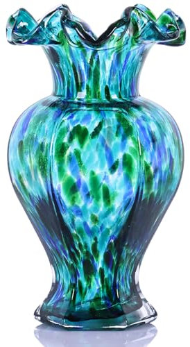 Vase en verre soufflé bleu sarcelle – Décoration artistique en verre vert unique, vase opaque pour décoration d'intérieur, centre de table à manger, salon, entrée, cuisine