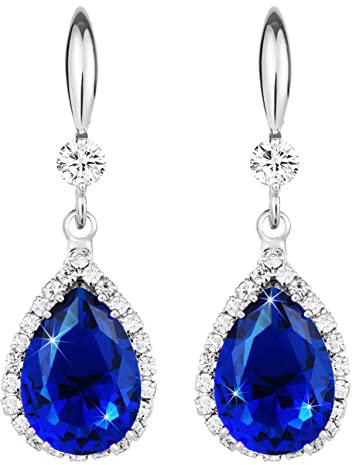 Linawe Schmuck Ohrringe Silber, Ohrringe Blau Saphir Royalblau Ohrringe Hängend, Ohrringe Blauer Stein, Schleifen Ohrringe Kristall Diamant Diamanten Modeschmuck Ohrringe