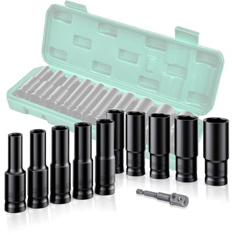 ACEBON Schlagschrauber Nüsse Set, 10 Stück Sechskant Stecknüsse, Schlagschraubereinsatz Satz 1/2 zoll, 10-24mm Metrischer Antrieb Werkzeug Set, für Autoreparaturen Reifenwechsel