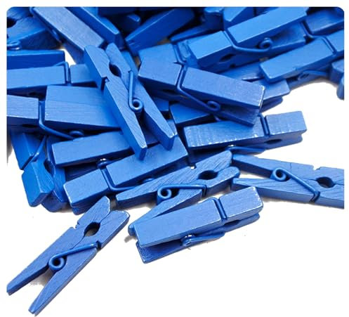 Pmnzdy 100 Stück Holz Wäscheklammern farbige Natur 3.5 cm süße Kleine Mini Bunt Holzklammern Zierklammern für Fotos Klammern Bilder klein Holzdekoration Clips Postkarten Geschenke deko Blau