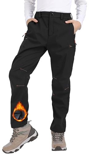 Djtnzdm Skihose Kinder Winter Softshellhose Jungen Winddicht Wasserdichte Schneehose Thermo Regenhose Atmungsaktiv Warm Outdoorhose Fleece Trekkinghose Schwarz 146-152