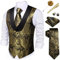Barry.Wang Herren-Weste, Paisleymuster, Krawatte, Seide, Jacquard, Blume, Schalkragen, Anzugweste, Smoking, 6-teilig, Hochzeit, Party, Schwarz Gold, X-Large