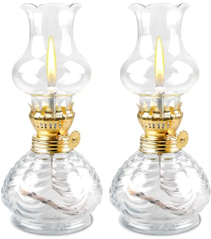 BORDEAG Petroleumlampe, 2 Stück Öllampen aus Glas, Petroleumlaterne, Sturmlaterne, Vintage Petroleumlampe für Innenraum, Haus, Garten, Camping