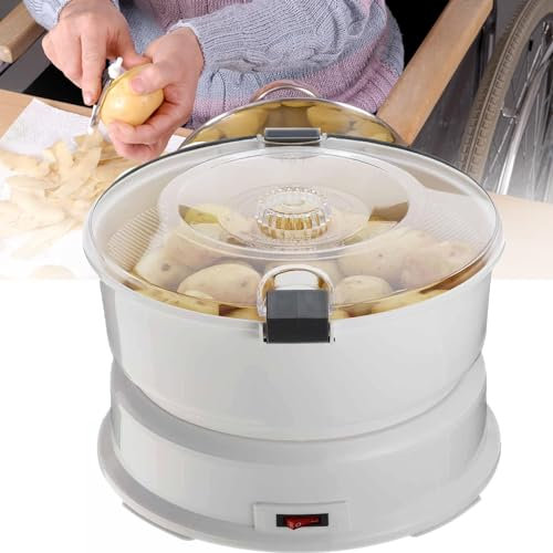 Electric Potato Peeler Machine with Container - Rotary Safety Lock, 1kg Capacity Potato Rumbler, White Vegetable Peeler, No Mess Potato Shaker with Water