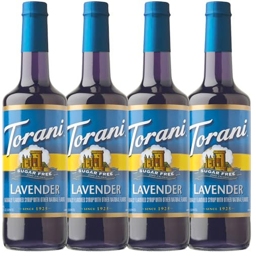 Torani Lavender Sugar Free Syrups (4 x 750ml) – Zero Calorie Lavendar Syrup for Cocktails, Mocktails, Iced Tea, Sodas & Protein Shakes – No Sugar, No Alcohol – Ideal for Drinks and Desserts
