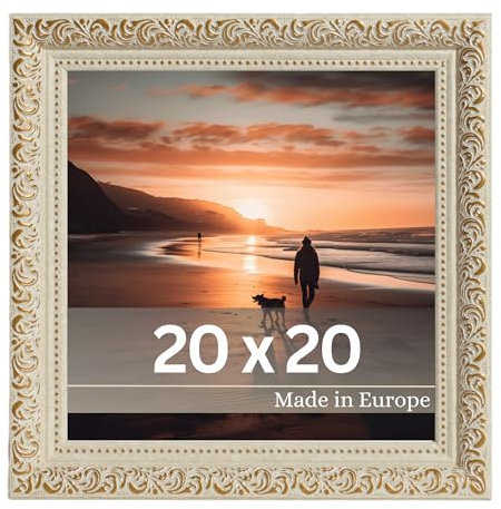 VictoR Vintage Bilderrahmen „Rubens“ in 20x20 cm Gold Beige - Leiste: 30x20mm - Echtglas - Fotorahmen Barock - Antik - Bilderrahmen 20x20 Gold - Quadratisch