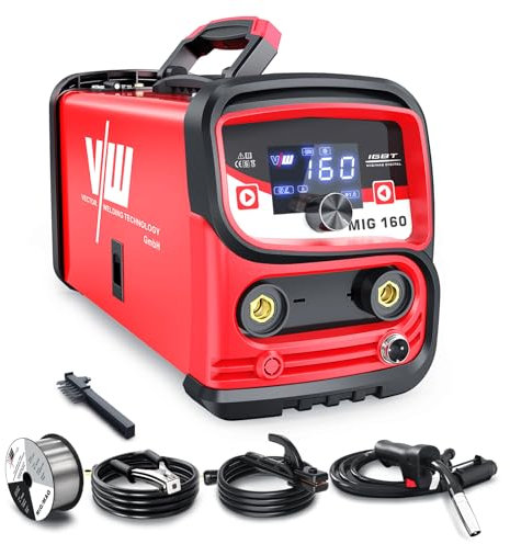 MIG160 Saldatrice a Filo Continuo Senza Gas 160A Sinergia Elettrodo Saldatrice 2 In 1 MIG/ARC, IGBT Inverter Saldatore con Filo Animato 1,0 mm e Smart Digital LED Dispaly - VECTOR WELDING
