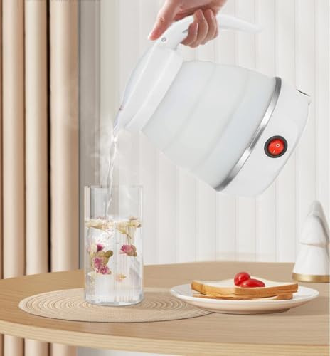 Gziztx Foldable Electric Kettle 600ML Portable Travel Kettle for Camping, Business Trip, Travel, Hiking, Quick Cooking (White)