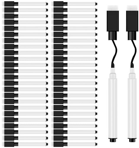JEFURE Whiteboard Marker 50 Stück, Whiteboard Stifte Magnetisch, Schwarz Folienstift Abwischbar mit radierer, Abwischbare Stifte mit feiner Spitze für Zuhause, Schule, Büro