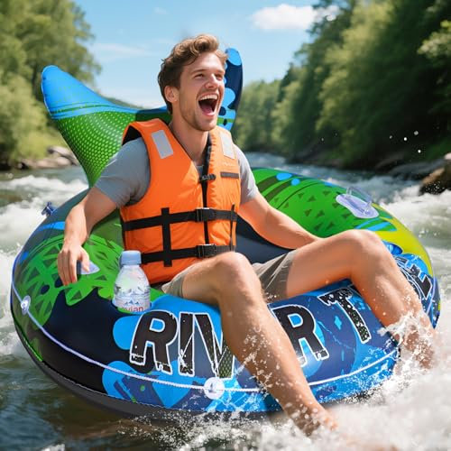 DeeprBlu Bouée Piscine Adulte Forte Résistance, Bouée Gonflable Piscine XL, Fauteuil Flottant Piscines avec Porte-Gobelet et Porte-Téléphone, Chaise Flottante Piscines pour Rafting sur Rivières, Lac