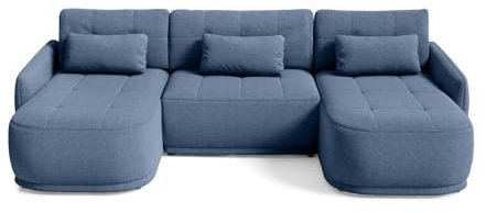 Bettso - Ecksofa mit Schlaffunktion und Bettkasten - KRABI Couch für Wohnzimmer - Schlafsofa, Federkern, Sofagarnitur, Polstersofa, Wohnlandschaft mit Bettfunktion - U-Form - 332x167x93cm - Dunkelblau