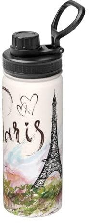 Bouteille d'eau isotherme en acier inoxydable avec motif Tour Eiffel 532 ml