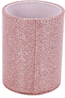 Breeshy PU Glitter Stift Halter Bleistift Becher GläNzender Make-Up Pinsel Halter Organizer Cup für Schreibtisch BüRo Klassen Haus (Rose Gold)