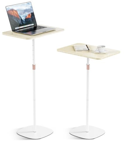 POLESTO Tragbarer Laptop-Ständer, Nachttisch/Sofatisch mit höhenverstellbarem 45,7 cm ~ 129,9 cm, schlankes Holzpult, Stehpult, mobiles Podium für Zuhause, Büro, Schule, Weiß
