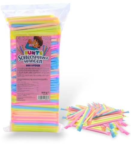 Wurfmaterial Brause pulver 500 stk. 800g | Karneval Bunte Schleckpulver stangen Neon Brausepulver | Karneval, Fasching & Partys | Süße Saurer Spaß Kinder & Erwachsene