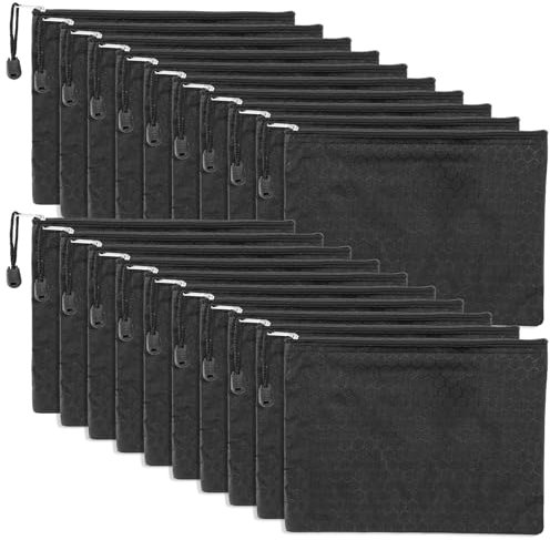 LOPYXBR 20 Stück Geldtaschen Banktasche, 23x17,8 cm Geldmappe A5 Oxford Geldtasche, wasserdichte Banktasche Schwarz mit Reißverschluss, Dokumententasche A5 für Haushalt, Business, Schule