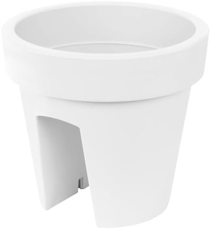 Decor Space Vaso balconiera, fioriera da balcone rettangolare per ringhiera in resina da esterno per fiori e piante (Bianco, Tondo da Ø 28 cm)