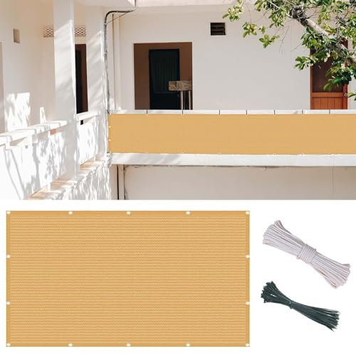 Brise Vue Occultant 430 x 430 cm Panneaux de Clôture de Confidentialité HDPE 220G/M², Protection Contre Vent, Soleil, avec Cordons, pour Patio/Terrasse/Grillage, Jaune Sable