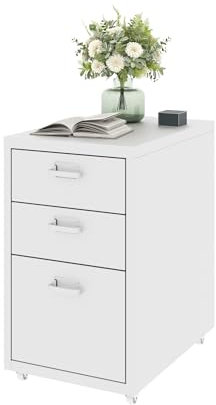 FLEXISPOT Rollcontainer Büroschrank mit 3 Schubladen, Aktenschrank Metallschrank Kommode mit Rädern, Schreibtisch Unterschrank für Zuhause und Büro (Weiß)