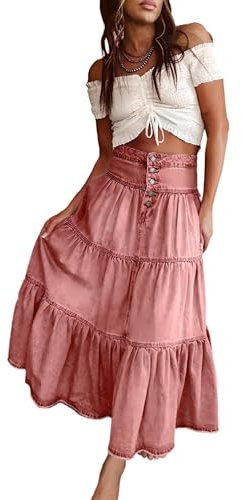 SUIUOI Jupe trapèze en denim, jupe en jean avec couches de tulle, longue jupe en jean style tutu, Rose, M