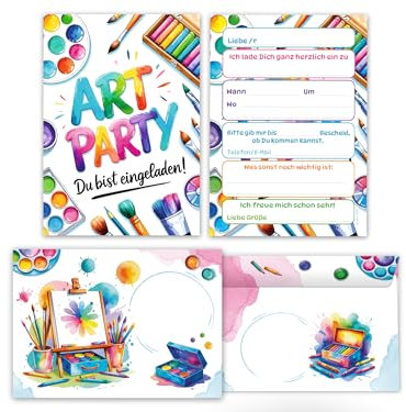 6 Einladungskarten inkl. 6 Umschläge zum Kindergeburtstag Jungen Mädchen Art Kreativ-Party Malparty Kunst Basteln DIY Künstlerparty Kinder Einladungen Geburtstag Geburtstagseinladungen Kids