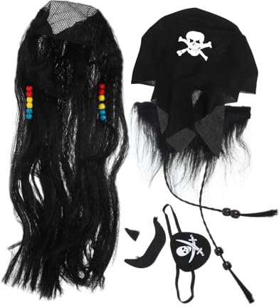Warmhm 1 Satz Piratenzubehör Flecken Piratenkostüm Männer Erwachsene Halloween-Kostüm für Männer Marge faschingsparty augenklappe pirat Halloween Kostümperücke Kostüm Perücke Stoff Black