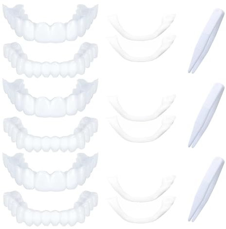 GJKLO 3 Paires dentier provisoire prothese dentaire facettes dentaires cosmétiques, fausses dents temporaires supérieures et inférieures pour blanchir les dents imparfaites