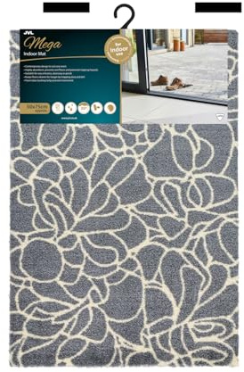 JVL Mega Mat Machine Washable Entrance Doormat, 50x75cm, Floral