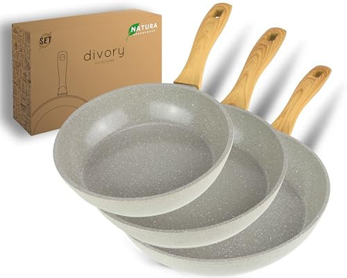 DIVORY Keramikpfannen Set 20, 24, 28cm – Pfannen mit Keramikbeschichtung Induktion, PFAS & PTFE frei, Bratpfannen Keramik, Pfannenset beschichtet - frying ceramic pan (Natura, 20, 24, 28 cm)