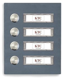 KTC-Home Türklingel Aufputz Anthrazit mit austauschbarem Namensschild - 4-Fach - Flacher Drucktaster - UV & Witterungsbeständig - Pulverbeschichtet