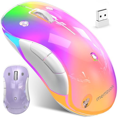memzuoix LED Wireless Mouse – Rechargeable 2.4G Optical Mouse with Magnetic Cover, Soft RGB Lighting, 1400 DPI, Ergonomic Cordless Design with USB Receiver for Laptop, PC & MacBook - Purple