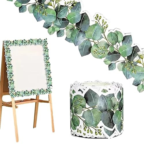 15M Eucalyptus Border Bulletin Board for Classrooms, Green Border, Bulletin Board Borders, Trim Tropical Leaves, Green Leaves Display Border Roll for School Office Classroom Decoration